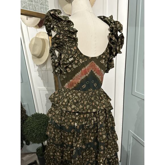 ULLA JOHNSON Nia Tiered Ruffle Dress Jasper Size 2 - Picture 7 of 13